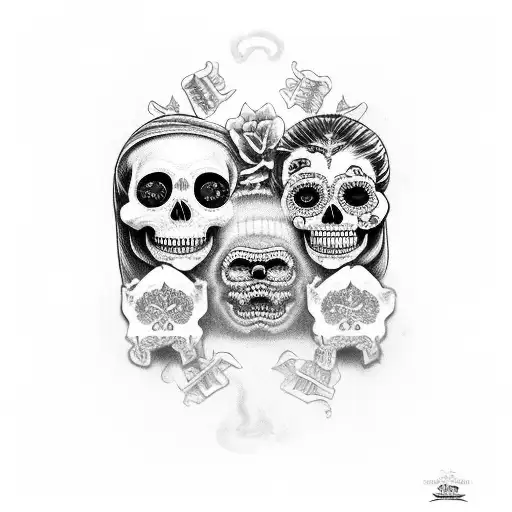 Santa Muerte And La Catrina Playing Chess With The 3 Wise Monkeys As Pieces