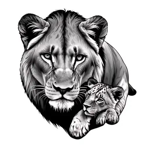 Lioness Protecting Her Cubs