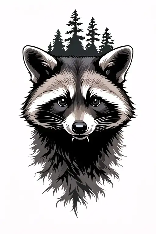 Massive Forest Landscape With Raccoon Face Profile Emerging