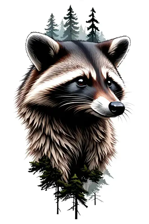 Massive Forest Landscape With Raccoon Face Profile Emerging