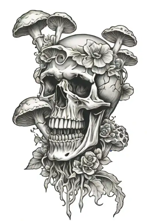 Skull And Mushrooms