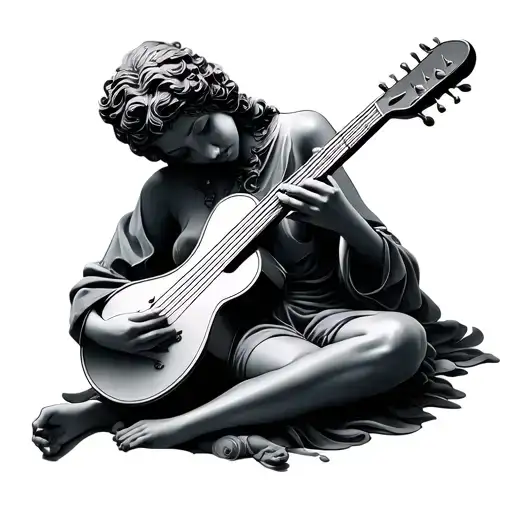 Sculpture Euterpe Minimalistic Design With Instrument