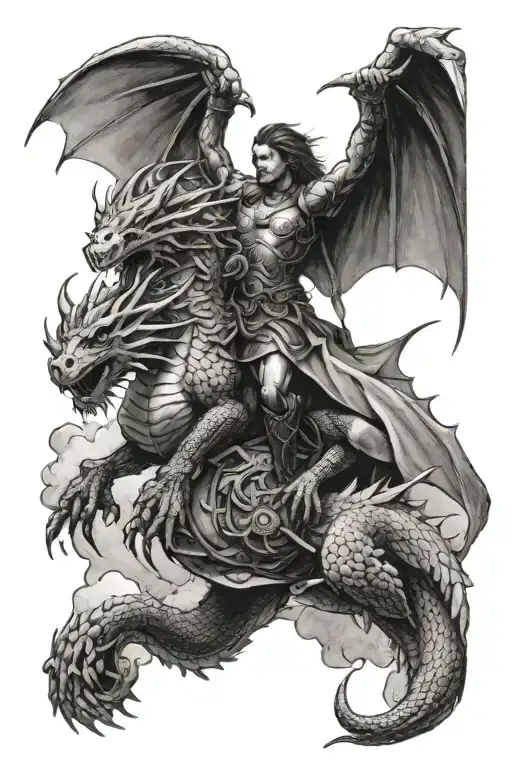 Dragon Flying Behind Saint Michael The Arc Angel Michael