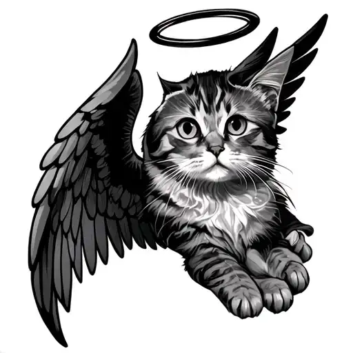 Cat Paw With Halo And Wings Spread