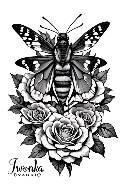 Moth With Roses And Names Iwonka