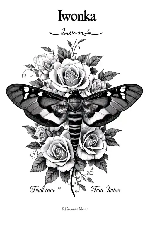 Moth With Roses And Names Iwonka