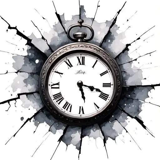 Amazing Clock And Behind A Crack In Watercolors