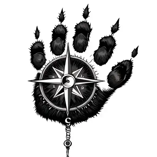 Compass Pointing South Towards A Tiger Paw