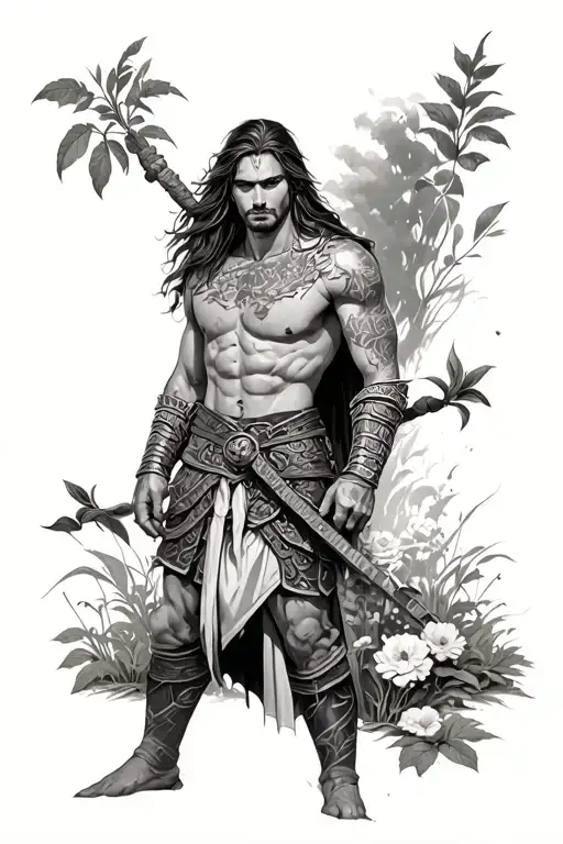 Warrior In A Garden Scene