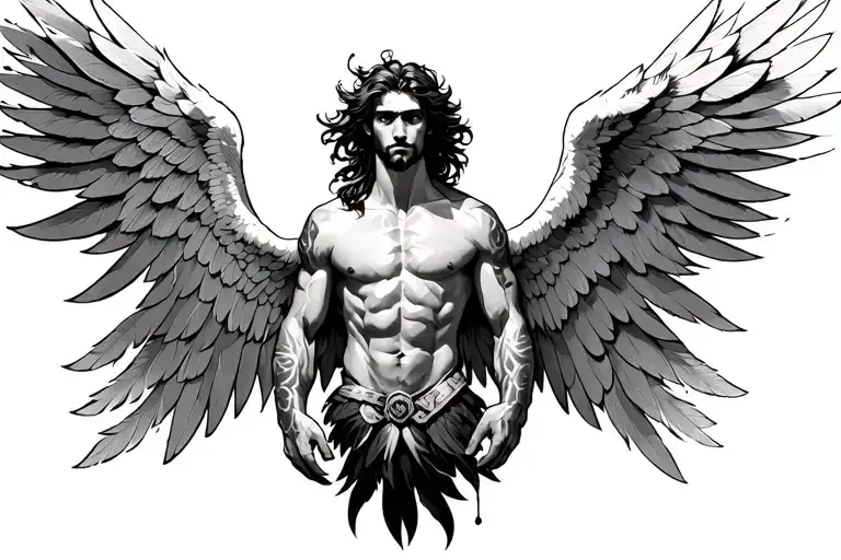 Epic Icarus Facing Forward With Huge Spread Wings Made Of Feathers