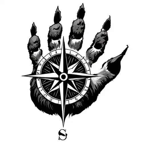 Compass Pointing South Towards A Tiger Paw