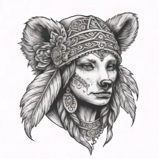 Woman Wearing A Bear Headdress