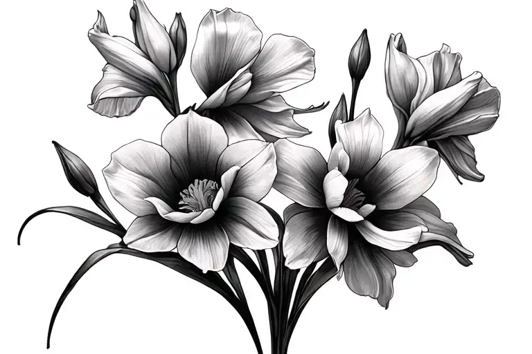 Gladiolus And Narcissus Flowers On A Bed Of Poppies