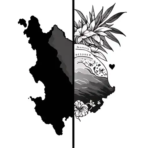Tattoo In Two Parts Representing The Island Of Reunion And Love