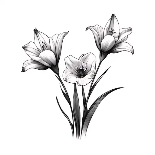 Gladiolus And Narcissus Flowers On A Bed Of Poppies