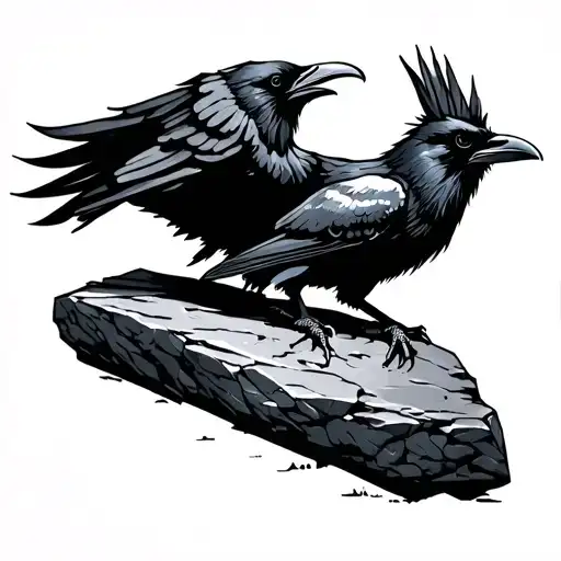 Black Raven On Top Of A Runestone