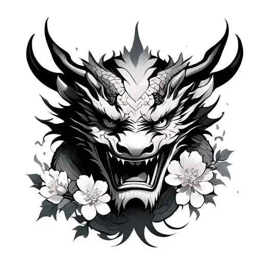 Oni Mask With Dragon And Cherry Blossoms