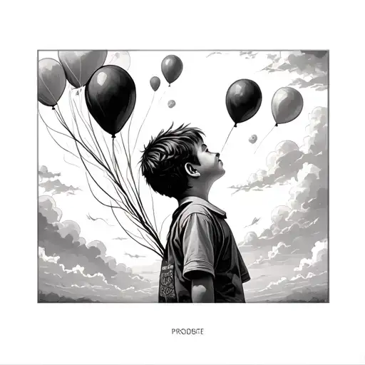 Balloons Flying Away And A Boy Looking Up At The Sky