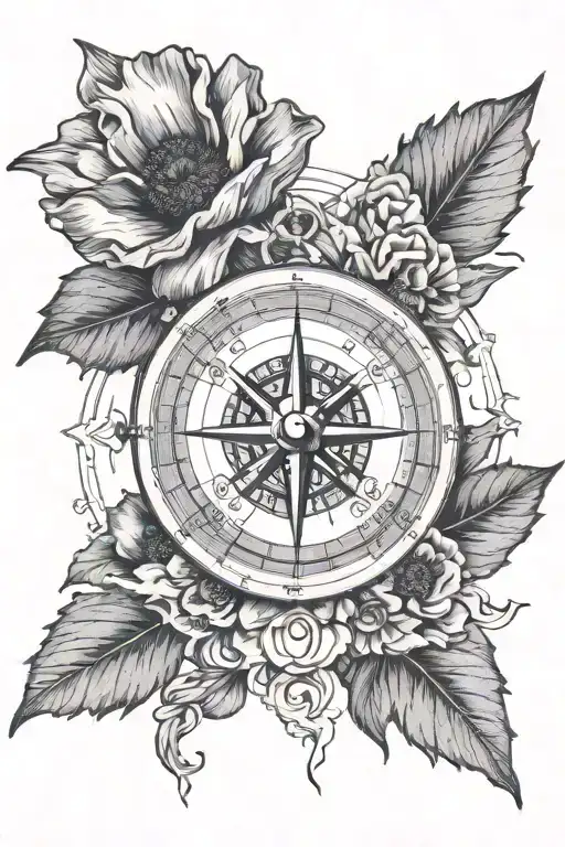 1925 Nautical Compass With Poppy Flower Growing