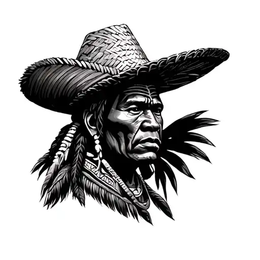 Taino Warrior With Puerto Rico Straw Hat On