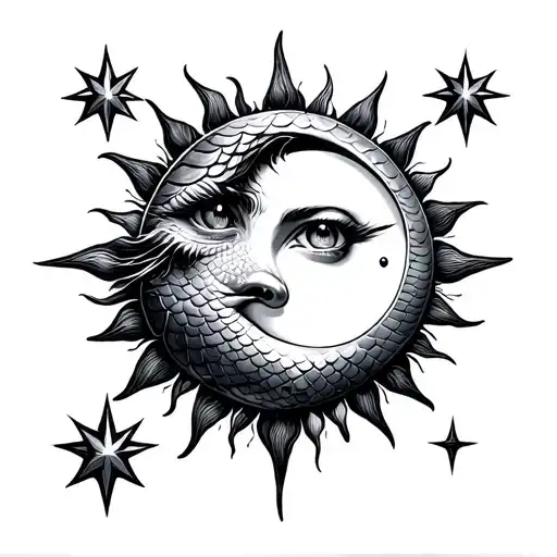 Sun Moon And Stars Forming The Shape Of Scales