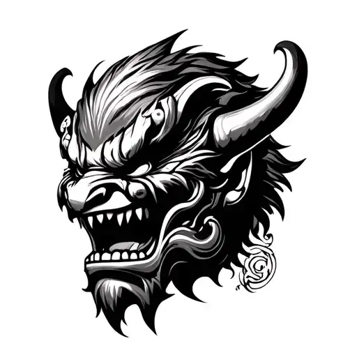 Lower Right Leg Oni Mask On Outside Only