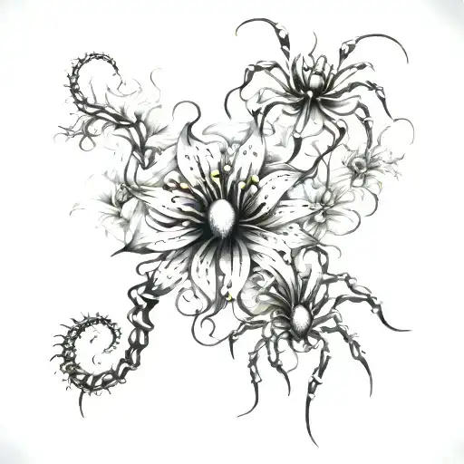 Spider Lillies Wrapping Centipede Crawling