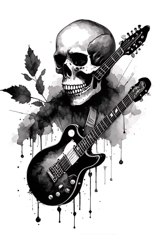 Skull & Guitar In Watercolour