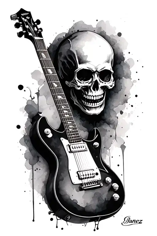 Skull & Ibanez Guitar In Watercolour
