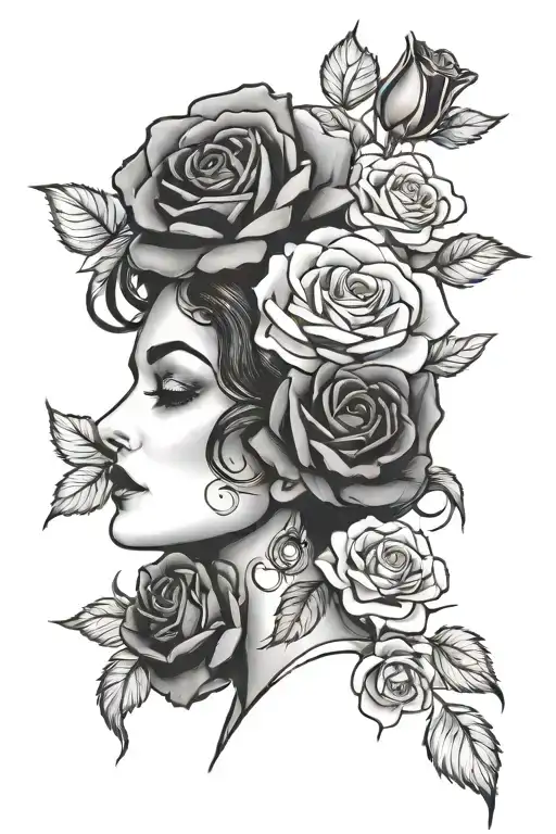 Roses And Woman Face
