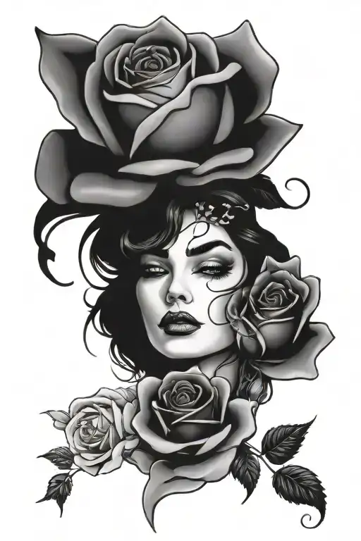 Roses And Woman Face