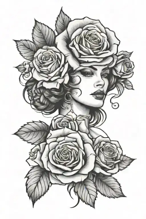 Roses And Woman Face