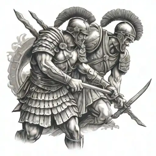 Roman Soldier And Spartin Soldier Fighting