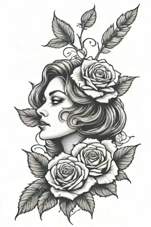 Roses And Woman Face