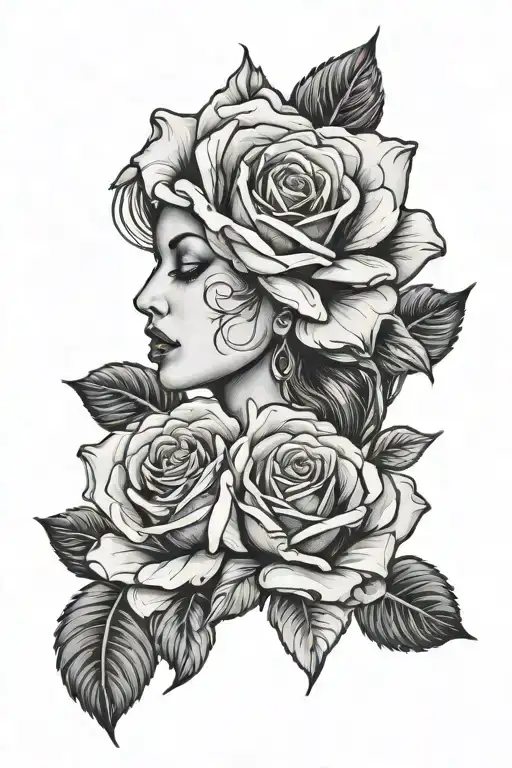 Roses And Woman Face