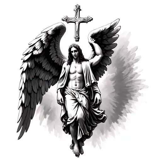 Angel Wings With Cruz De Jesus Christ Alone In The Emptiness