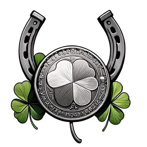 Coin And Horseshoe And 4 Leaf Clover