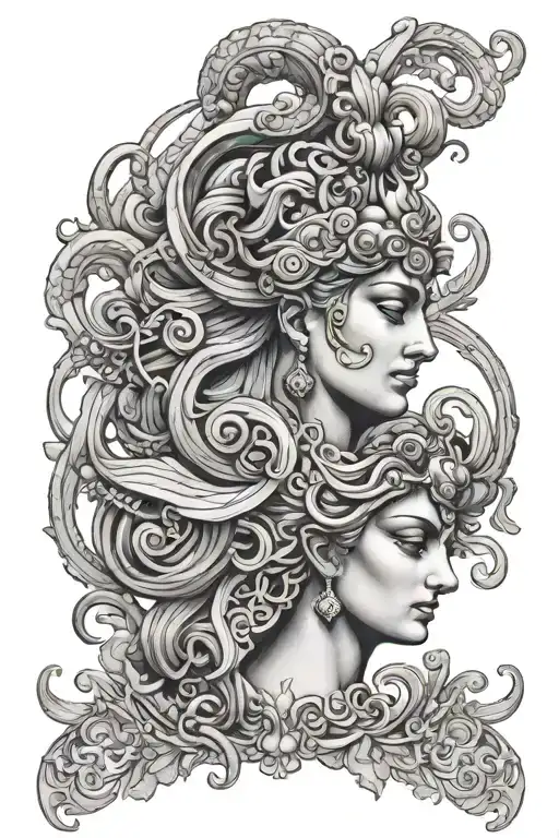 Greek Mythology Inspired Tattoo Featuring Intricate Patterns