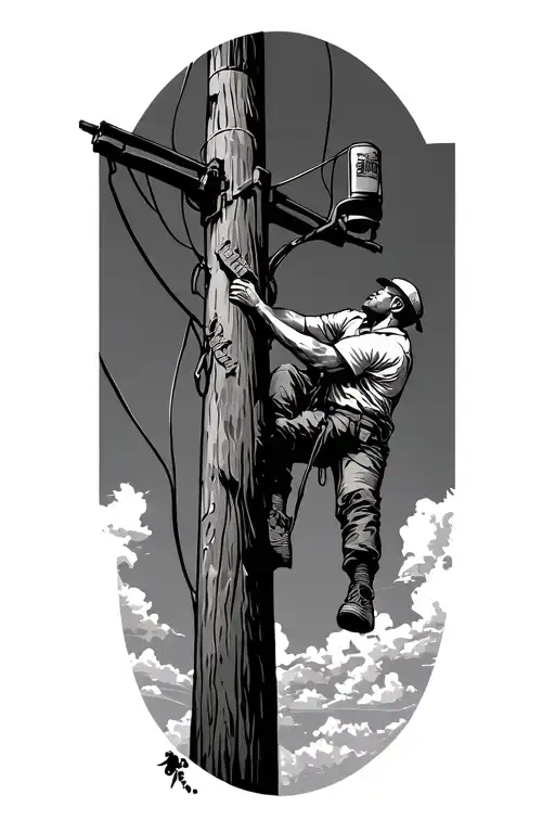 Lineman Climbing Telephone Pole