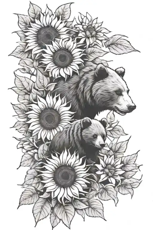 Sunflowers With Mama Bear And 1Baby Bear