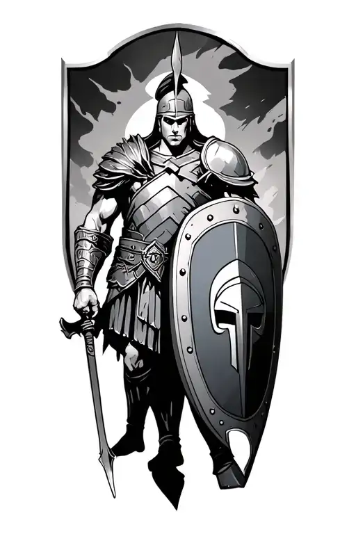 Spartan Warrior Holding Shield