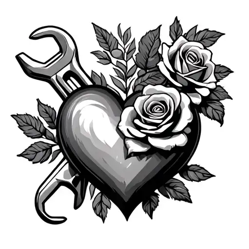 Spanner And Heart With Roses