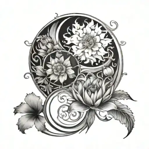Yin Yang Symbol Where The Yin Is Made Of Black And Grey Waterlilies Orchids And Carnations