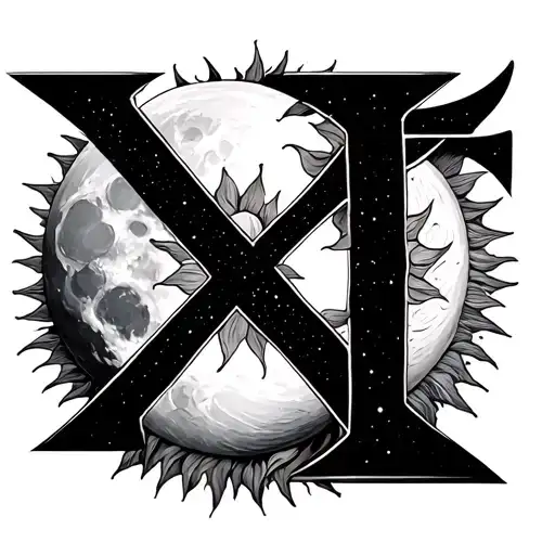 Initials X And T With The Moon And The Sun