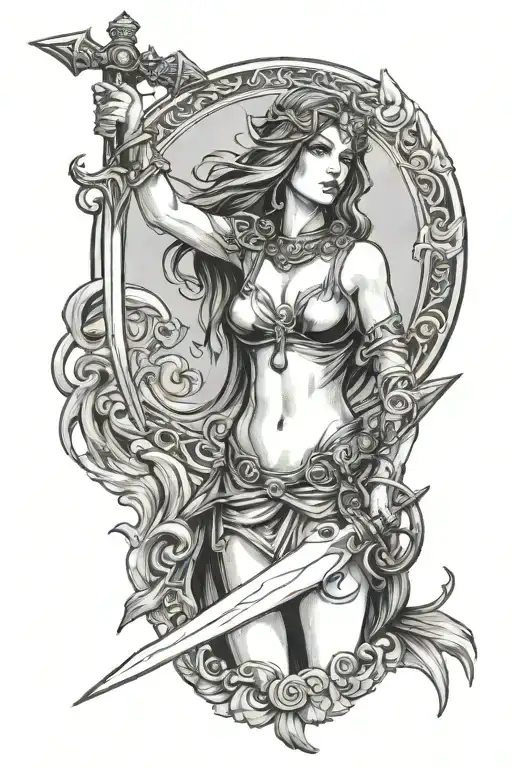 The Morrigan Goddess Holding Up A Sword