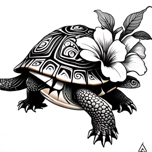 Tortoise Maori And Flower Hibiscus Flower