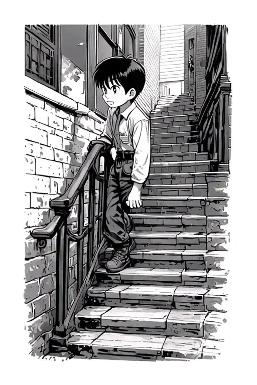 Detective Conan As A Kid Climbing Stairs