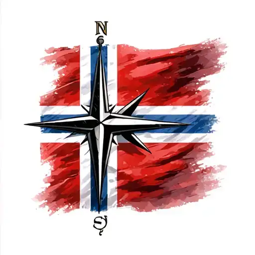 Norwegian Flag And Compass