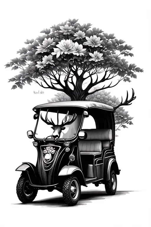 Tuk Tuk With Deer Trees And Flowers