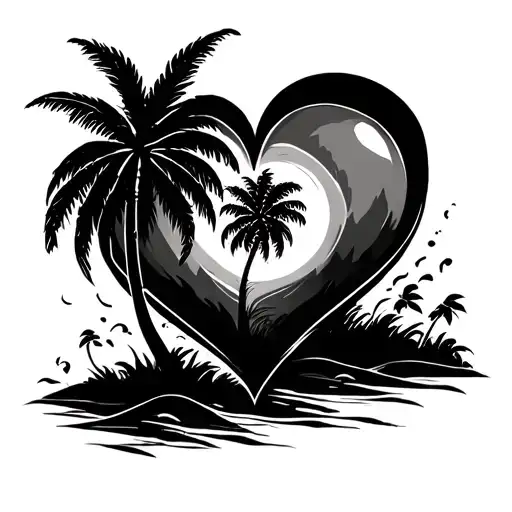 Heart With Palm Tree Scene Inside